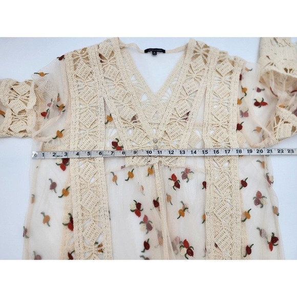 John Mark Anthropologie Boho Long Embroidered Sheer Kimono Duster Size M - Picture 9 of 13